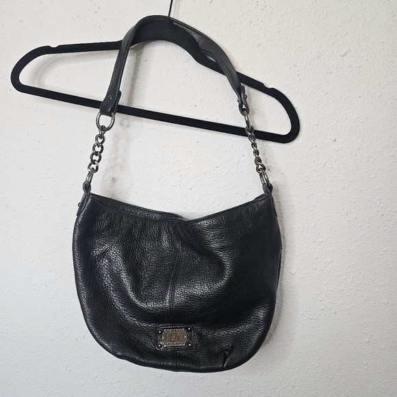 Stone Mountain Black Leather Purse Shoulder Strap Logo Medium Pockets Zip Snap - Picture 1 of 7